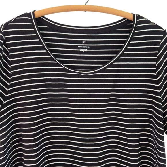 J.Jill XL Black & White Striped Everyday Cotton Tee Short Sleeve Scoop Neck - Picture 4 of 9